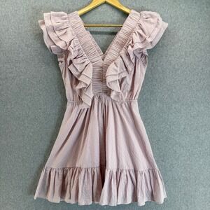 Karlie Mini‎ Dress Striped Ruffle Trim Pink Purple Stripe Preppy Womens Small